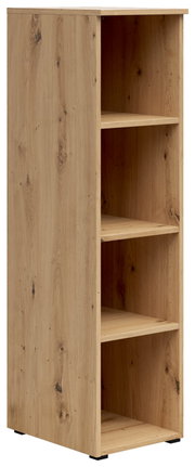 Houten plank met vier open vakken, zijaanzicht