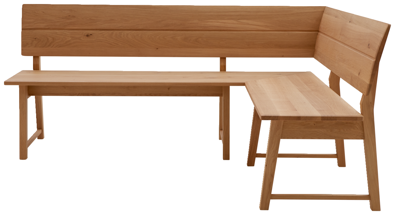 Eckbank aus Holz in L-Form, Perspektive von vorne