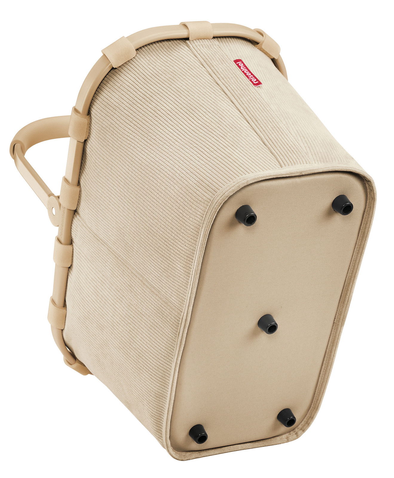 Beiger Einkaufskorb mit stabilen Griffen und verstärktem Boden, seitliche Perspektive