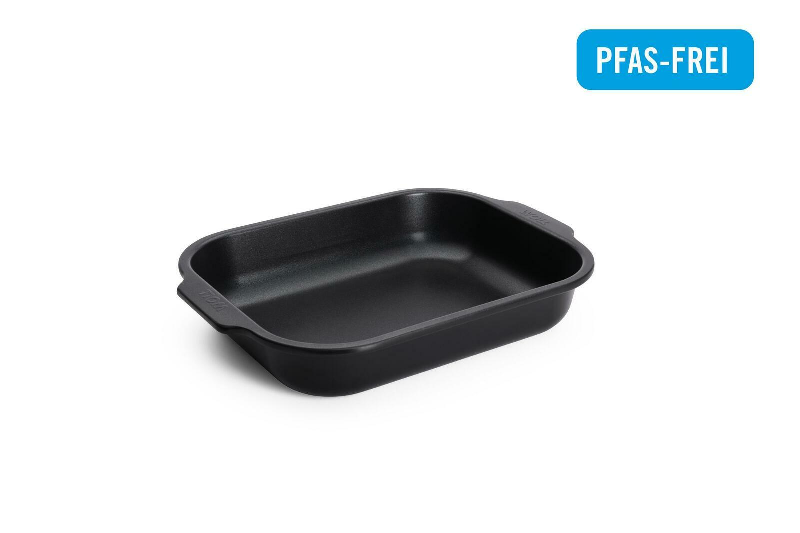 Schwarze Bratreine, rechteckig, 30,5 x 24,1 x 6,5 cm, PFAS-frei, seitliche Perspektive