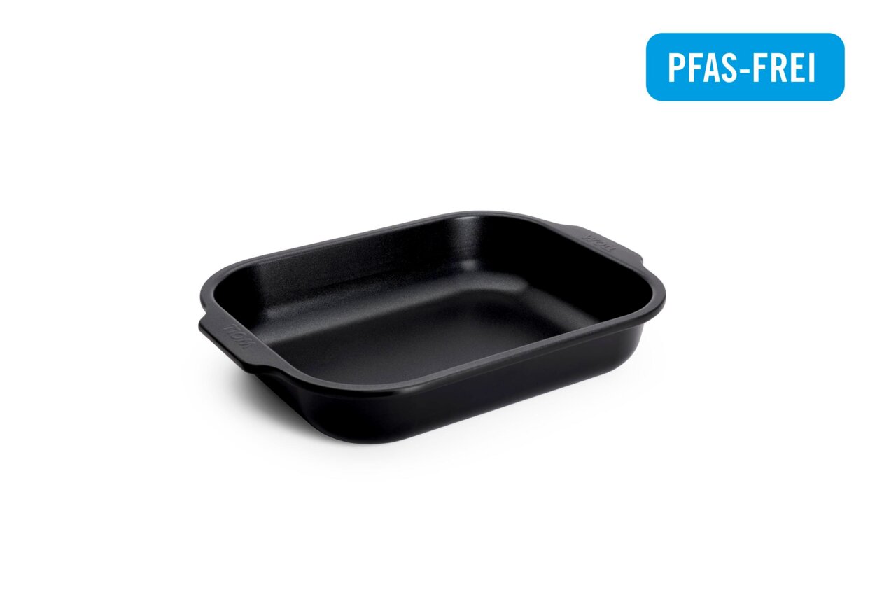 Schwarze Bratreine, rechteckig, 30,5 x 24,1 x 6,5 cm, PFAS-frei, seitliche Perspektive