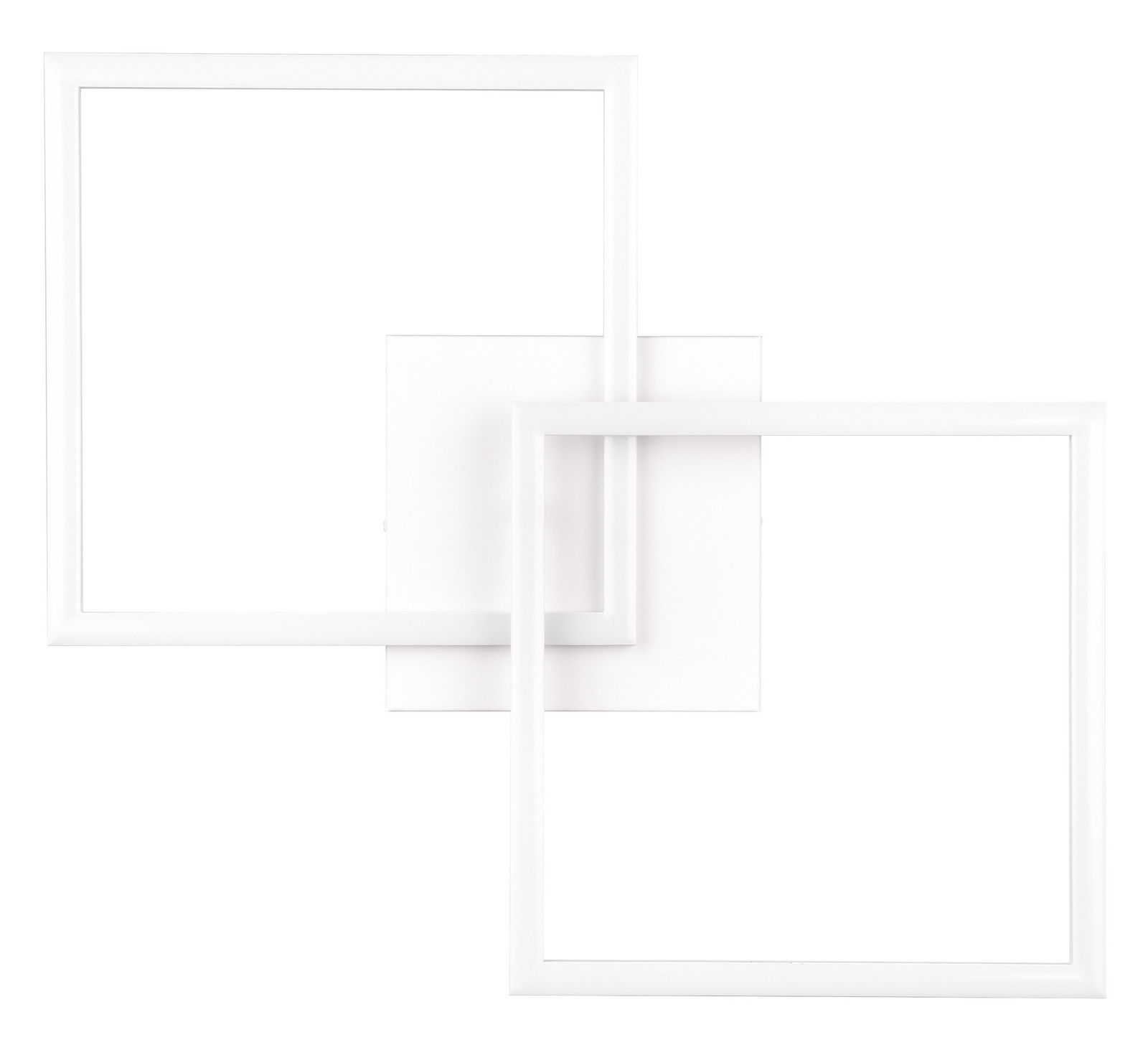 Moderne Deckenleuchte Trail mit zwei überlappenden quadratischen Rahmen in Weiß, Ansicht von oben.