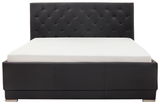 Schwarzes Polsterbett mit gestepptem Kopfteil, Frontalansicht