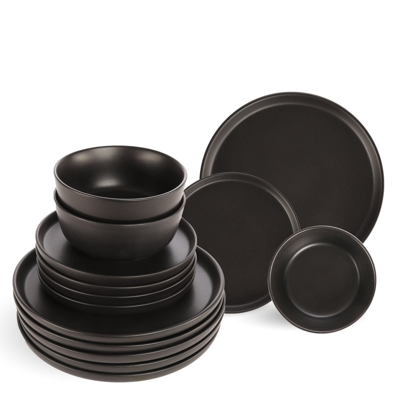 Moritz & Moritz Geschirrset 18-tlg. NORDIC Schwarzes Geschirrset Nordic, 18-teilig, bestehend aus Tellern und Schalen, seitliche Perspektive