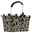 Carrybag mit floralem Muster in Schwarz und Beige, seitliche Perspektive