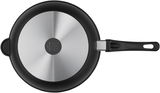 Schmorpfanne 28cm aus der Vogelperspektive mit schwarzem Griff und Edelstahlboden