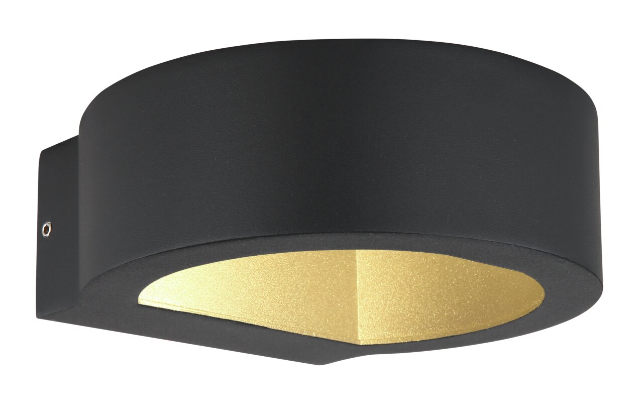 Schwarze Außenleuchte SLICE I mit goldener Innenseite, seitliche Perspektive