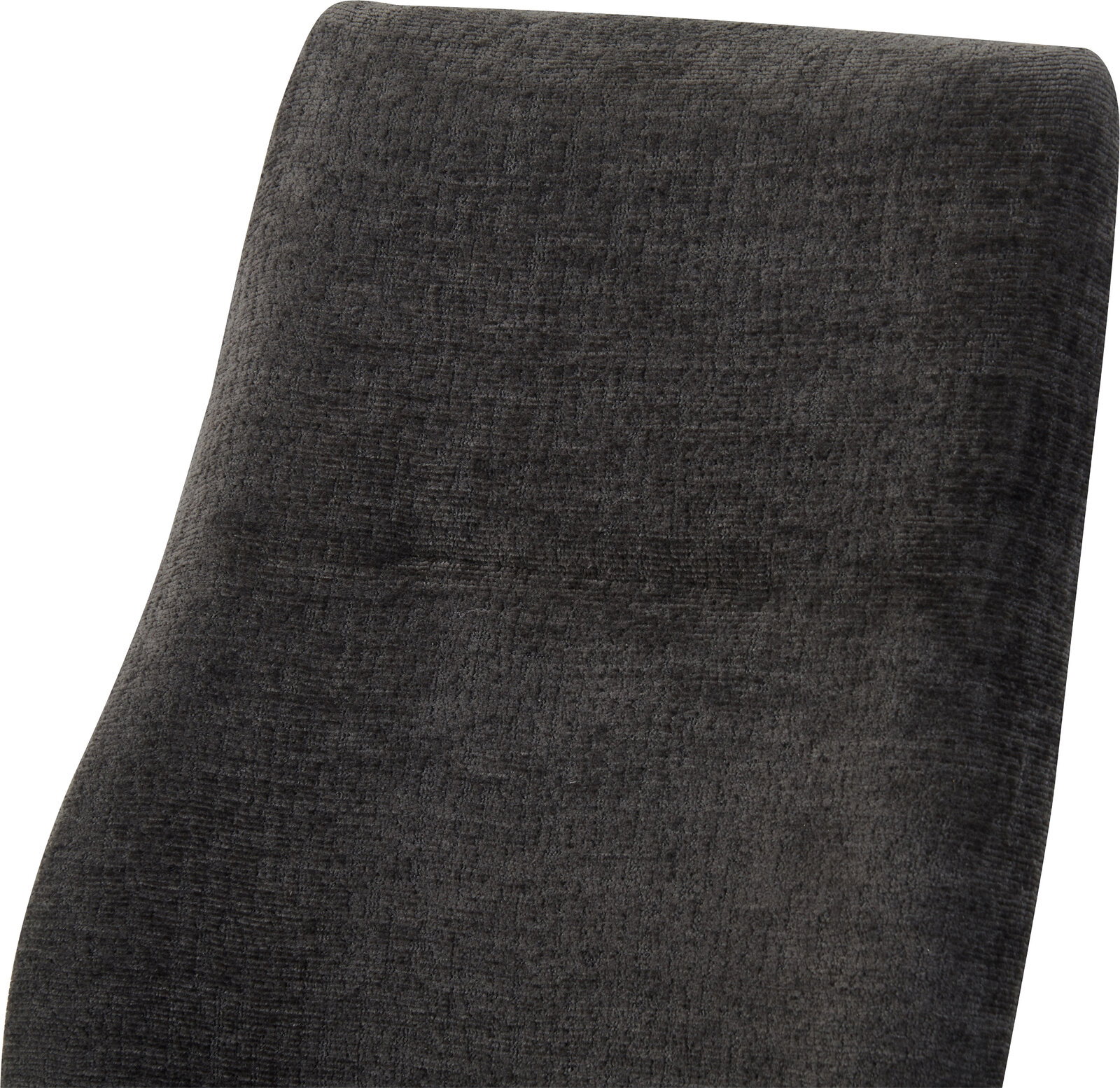 Dunkelgraues, gepolstertes Stuhlkissen mit weichem Stoffbezug, schräg von vorne in Nahaufnahme fotografiert