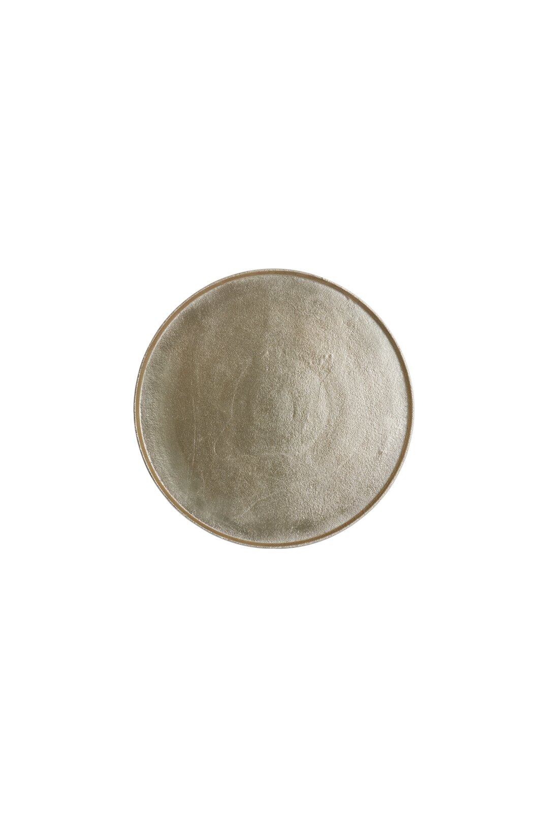 Ronde, beige keramische schaal, gezien van bovenaf.