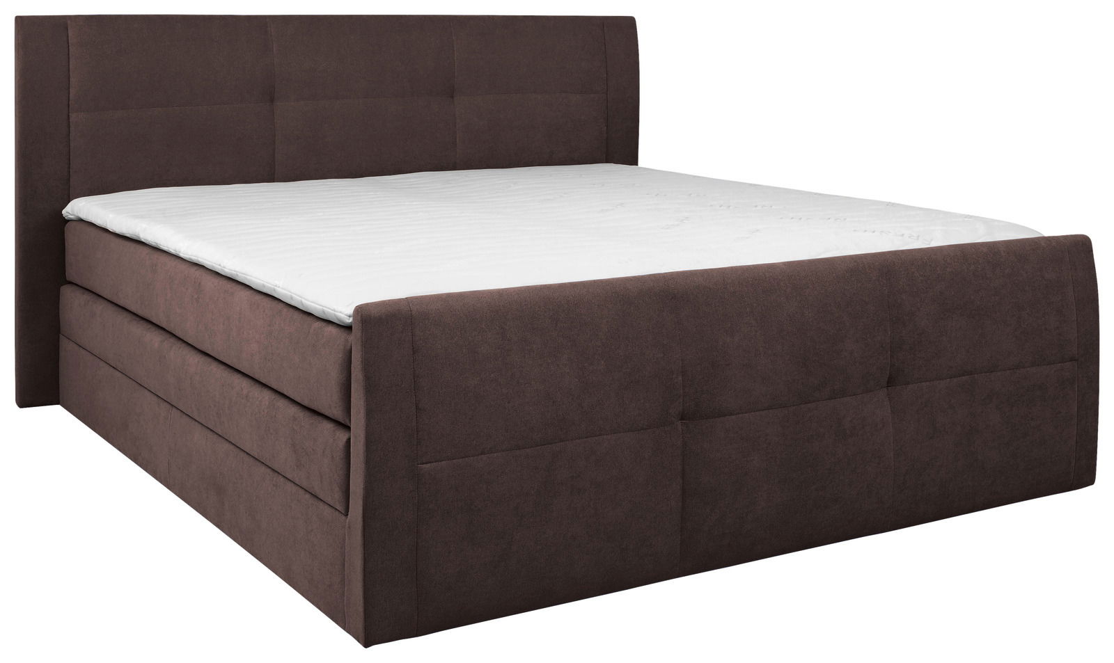 Boxspringbett 160 in braunem Stoffbezug, seitliche Perspektive