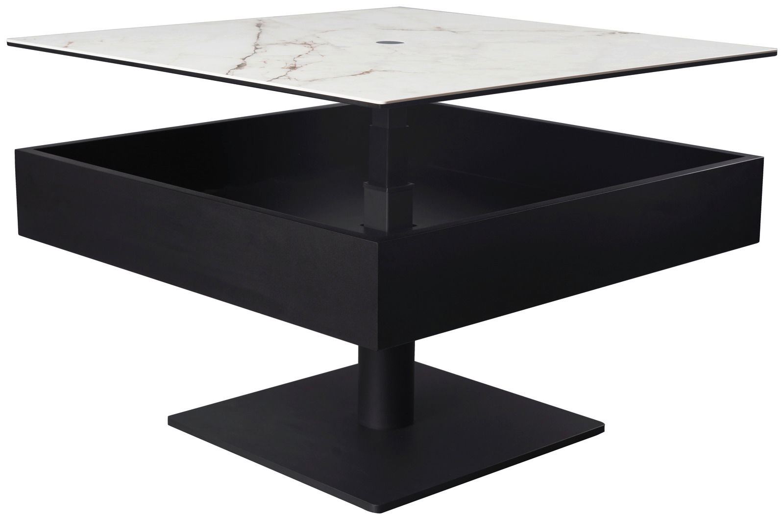 Dieter Knoll Couchtisch MALAGA Moderner Couchtisch mit schwarzem Sockel und weißer Marmorplatte, seitliche Perspektive