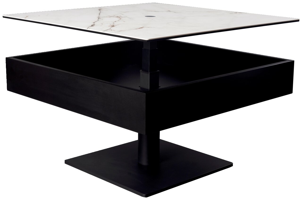 Dieter Knoll Couchtisch MALAGA Moderner Couchtisch mit schwarzem Sockel und weißer Marmorplatte, seitliche Perspektive