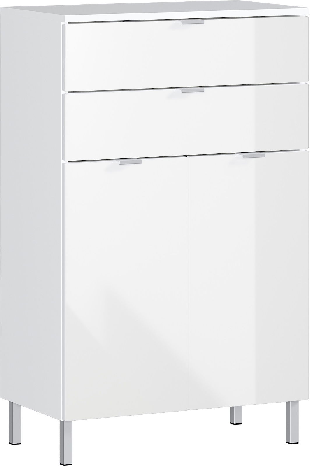 MID.YOU Kommode MAURESA Weiße Kommode mit drei Schubladen und zwei Türen, frontal fotografiert