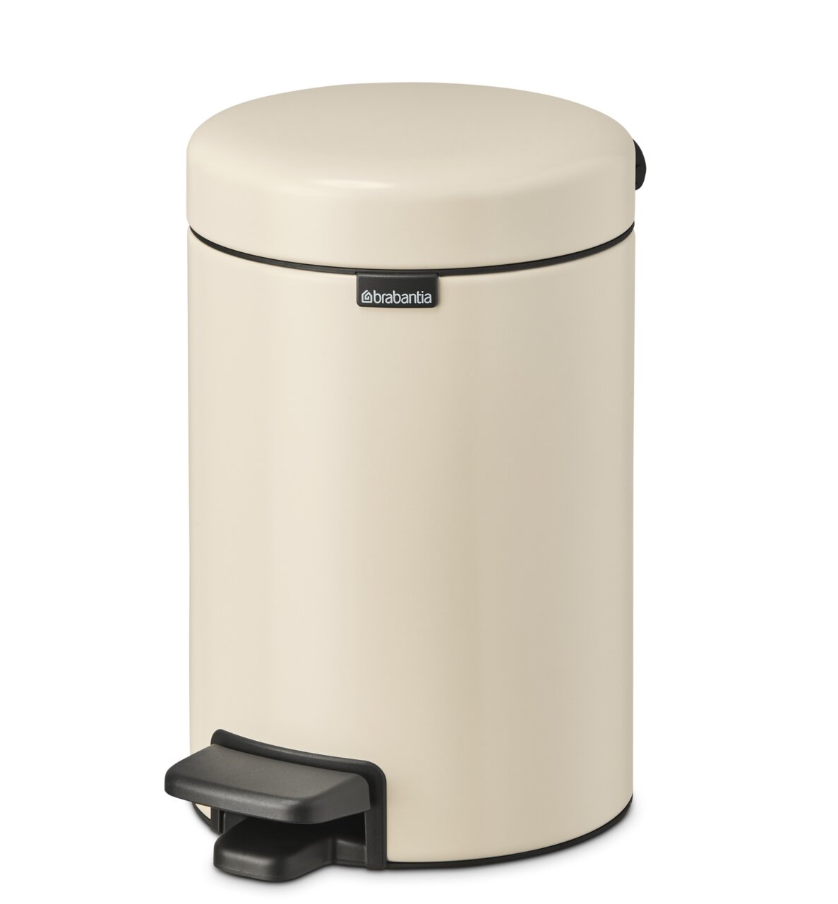 Brabantia Treteimer 3L MINDSET Beiger Treteimer 3L mit schwarzem Pedal, seitliche Perspektive