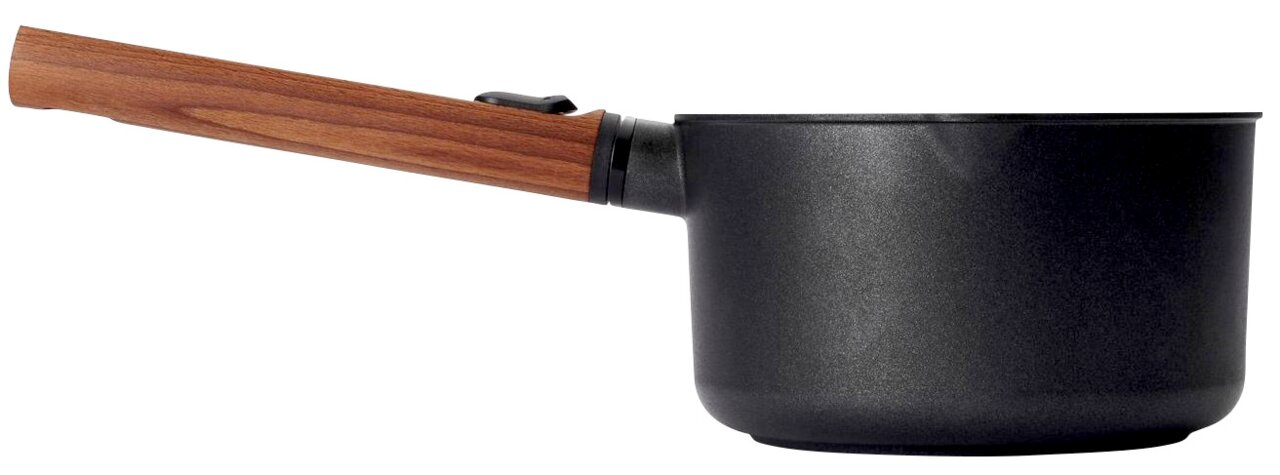Guss-Stieltopf 18cm mit Holzgriff, Seitenansicht