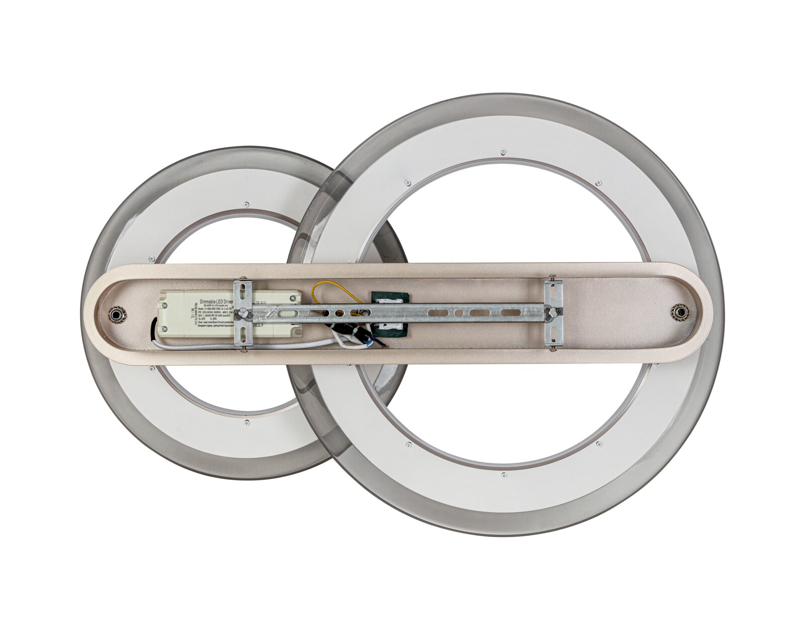 LED-Deckenleuchte mit zwei überlappenden Ringen, Ansicht von oben