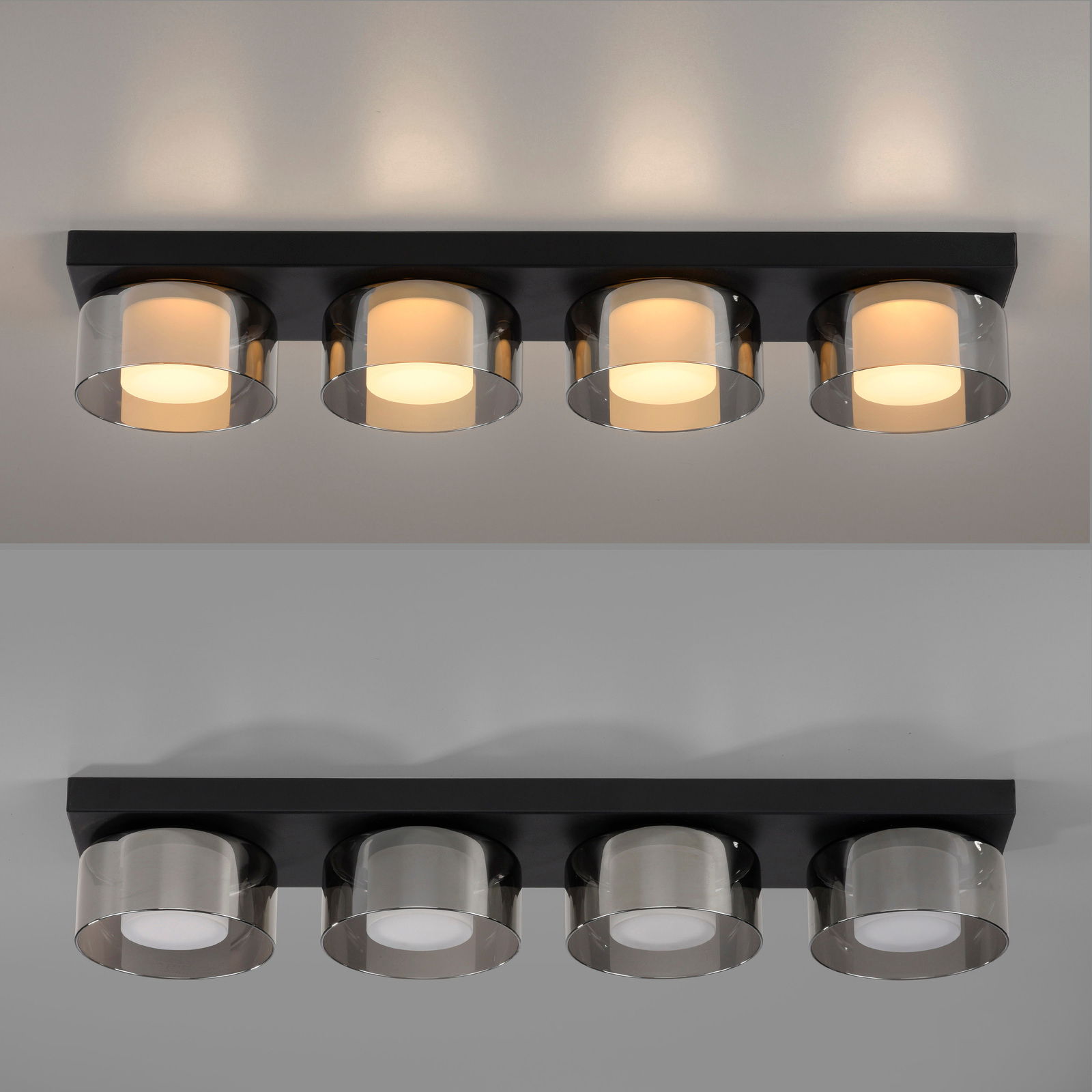 Moderne Deckenleuchte RIKA mit vier zylindrischen Leuchtkörpern, seitliche Perspektive