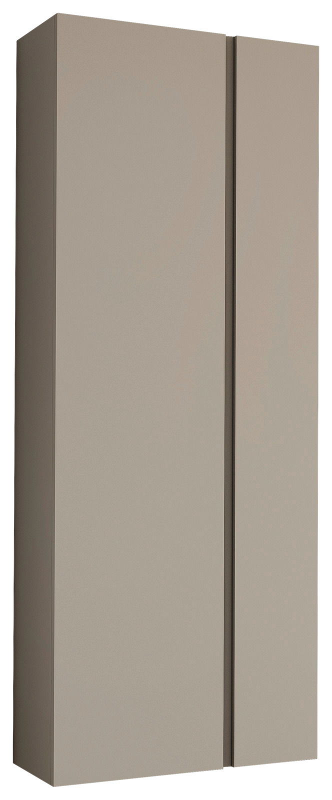 Garderobenschrank in Beige mit zwei Türen, seitliche Perspektive
