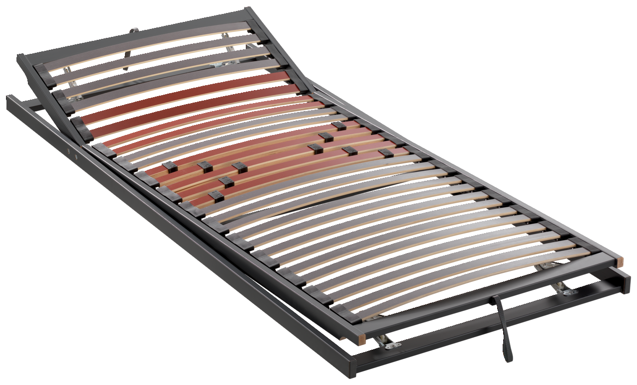 Federholzrahmen Sprint KF in schräger Perspektive mit verstellbarem Kopfteil und elastischen Holzlatten.