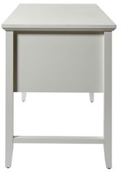 Moderner weißer Schreibtisch aus der Frontansicht mit schlichtem Design.