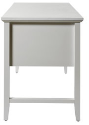Moderner weißer Schreibtisch aus der Frontansicht mit schlichtem Design.