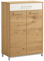 Kommode aus der VOSS Serie VEDO in Holzoptik mit zwei Türen und einer Schublade, seitliche Perspektive
