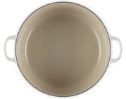 Runder Bräter 28cm in Draufsicht mit zwei weißen Griffen und beiger Innenfläche.