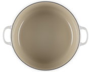 Runder Bräter 28cm in Draufsicht mit zwei weißen Griffen und beiger Innenfläche.