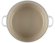 Runder Bräter 28cm in Draufsicht mit zwei weißen Griffen und beiger Innenfläche.