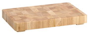Holzhackblock in rechteckiger Form, aus hellem Holz mit sichtbarer Maserung, perspektivisch von der Seite fotografiert.