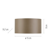 Cilindrische wandlamp PURE Clipse in zijaanzicht, met afmetingen van 19,7 cm hoogte, 15 cm diameter en 8 cm diepte.