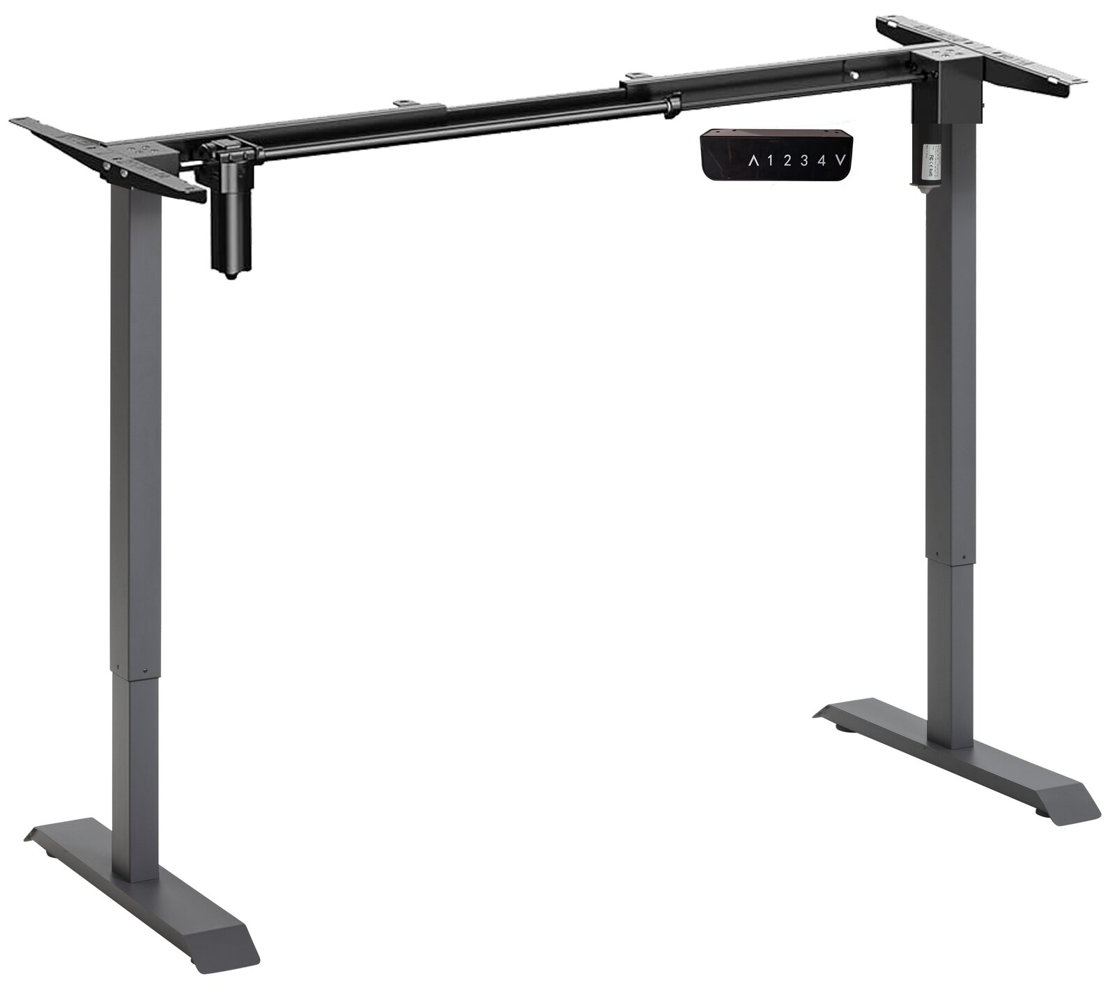 E-Serie Elektrisches Fußgestell E-START Elektrisches Fußgestell in seitlicher Perspektive, geeignet für höhenverstellbare Tische.