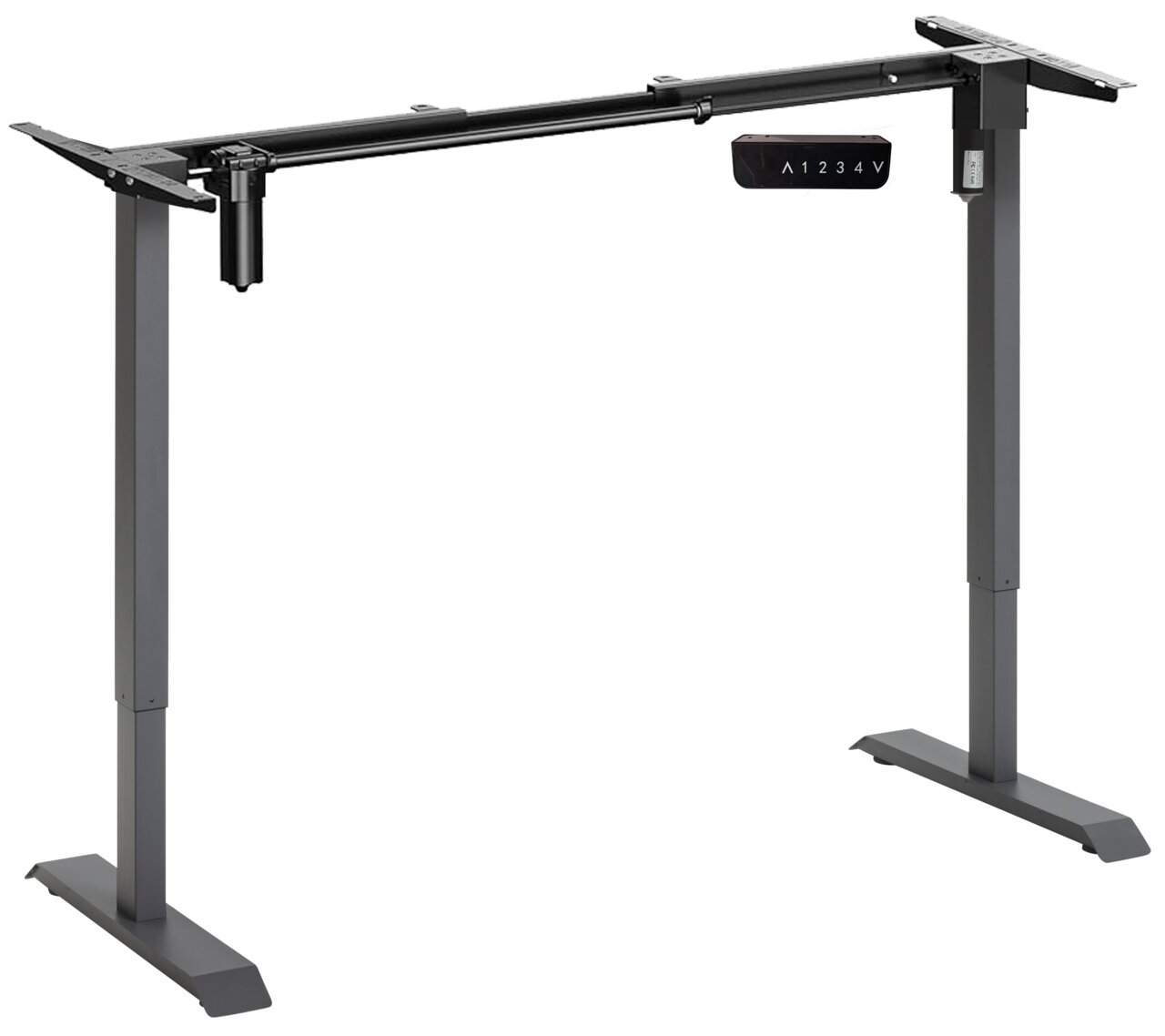 E-Serie Elektrisches Fußgestell E-START Elektrisches Fußgestell in seitlicher Perspektive, geeignet für höhenverstellbare Tische.