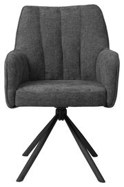 Grauer Armlehnstuhl mit schwarzem Metallgestell, Frontalansicht