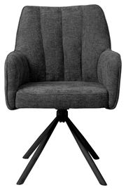 Grauer Armlehnstuhl mit schwarzem Metallgestell, Frontalansicht