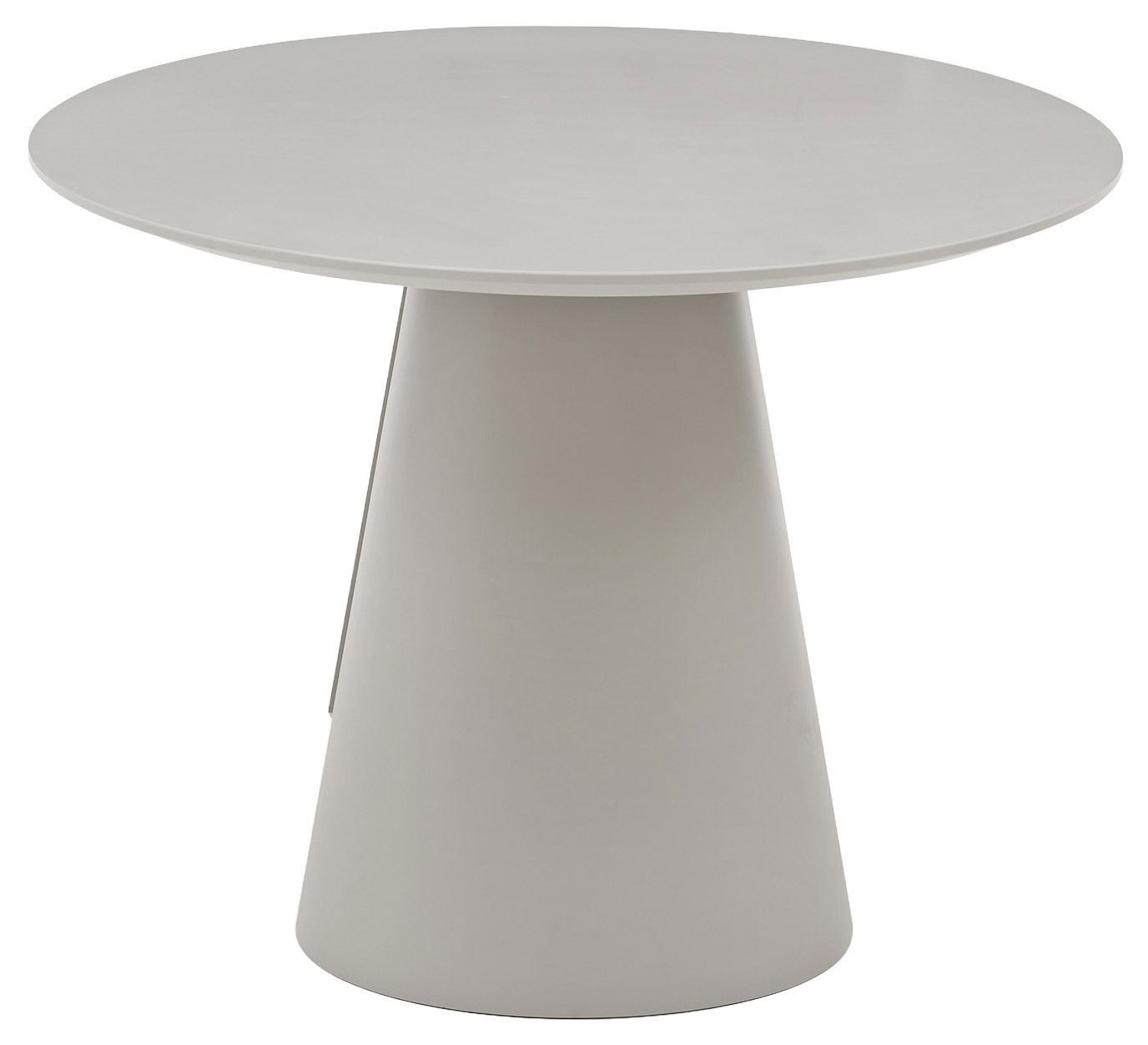 Runder Esstisch mit konischem Fuß, seitliche Perspektive