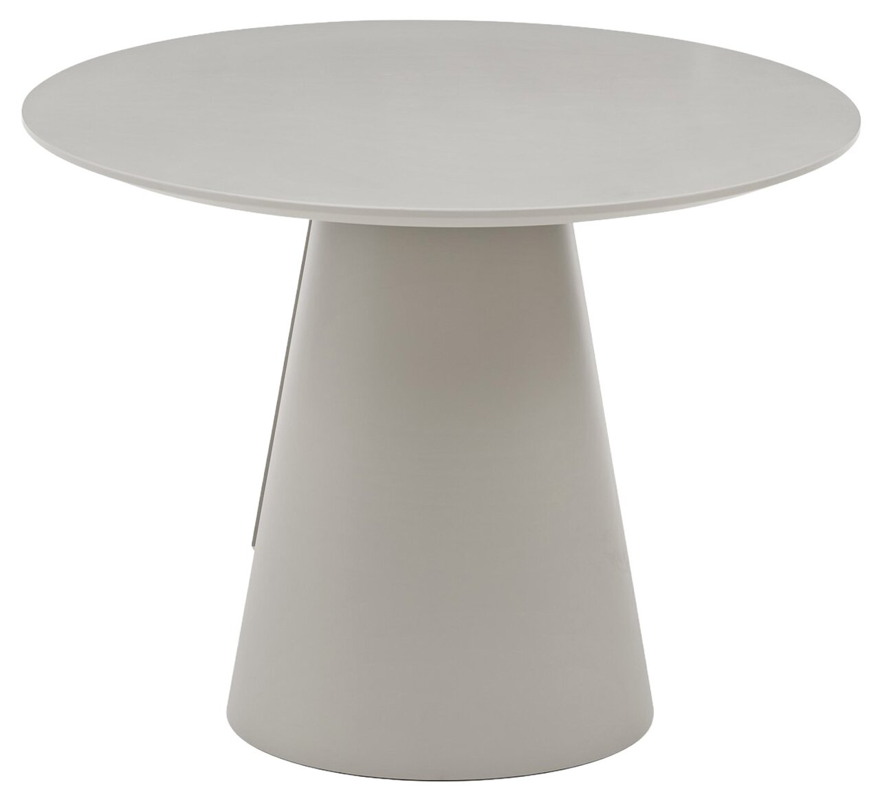 Runder Esstisch mit konischem Fuß, seitliche Perspektive