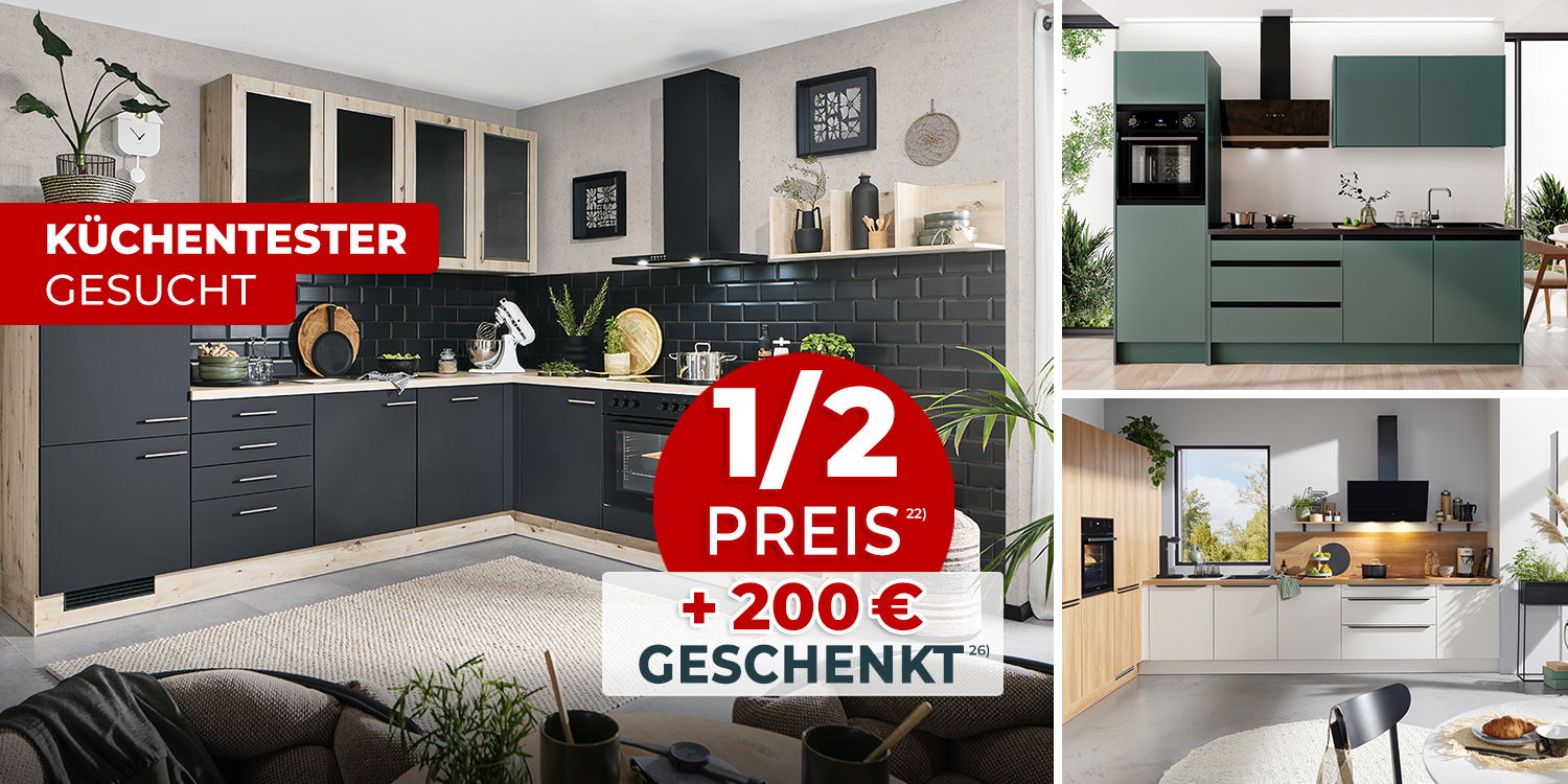 Moderne Einbauküchen – Küchentester gesucht: Küche zum halben Preis plus 200 Euro