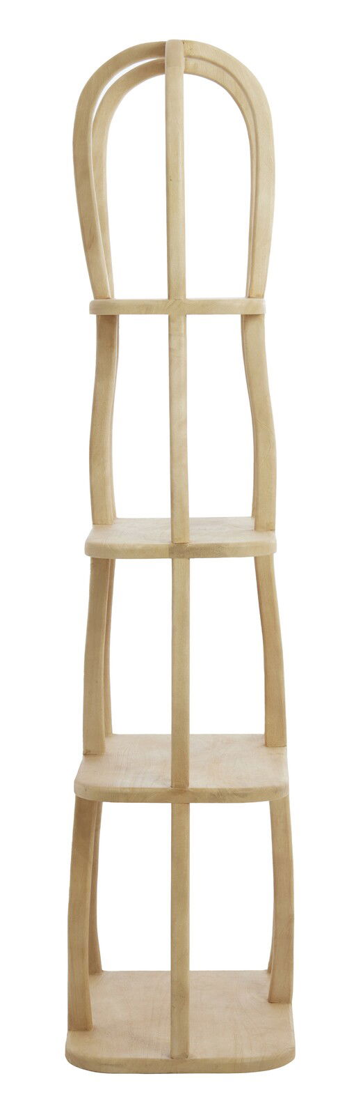 Holz-Standregal mit geschwungenem Design, frontal abgebildet