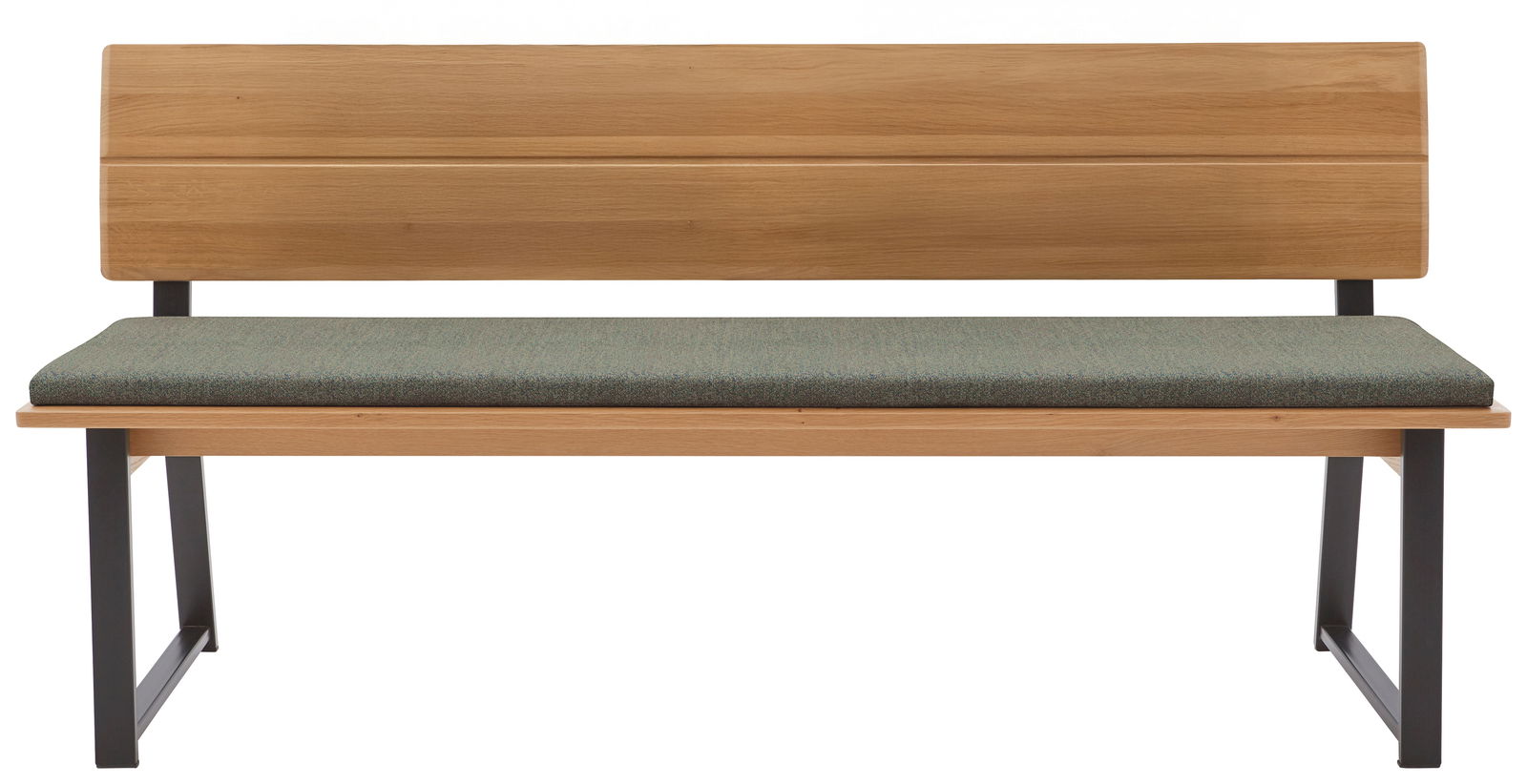 Valnatura Bank 140cm LARINO Holzbank mit grünem Polster und Metallbeinen, Frontalansicht