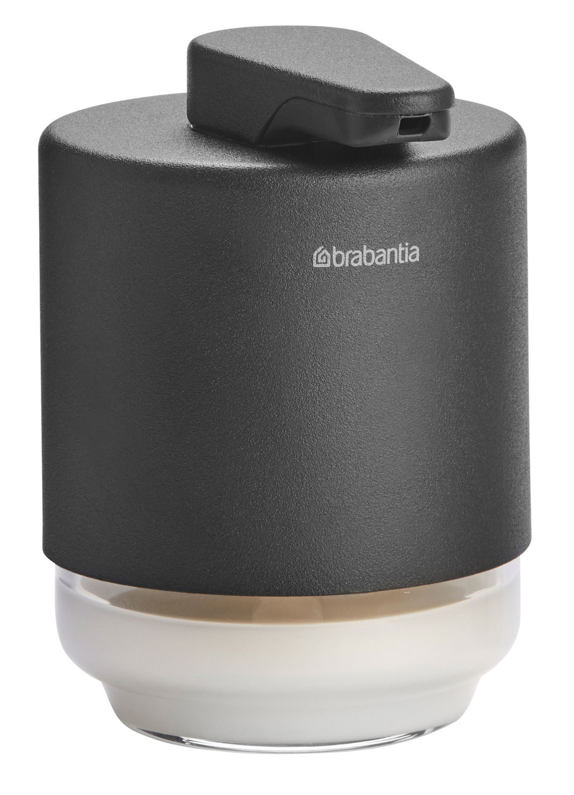 Schwarzer Seifenspender von Brabantia, seitliche Perspektive