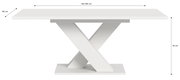 Moderner weißer Esstisch mit X-förmigem Gestell, ausziehbar von 150 cm auf 190 cm, seitliche Perspektive