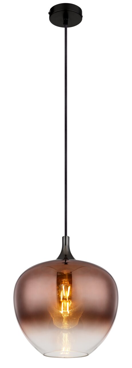 Globo Lighting Hängeleuchte MAXY Moderne Hängeleuchte MAXY mit rauchigem Glas und sichtbarem Leuchtmittel, seitliche Perspektive.