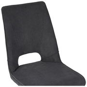 Moderner Stuhl mit dunkelgrauem, geripptem Stoffbezug, seitliche Perspektive