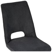 Moderner Stuhl mit dunkelgrauem, geripptem Stoffbezug, seitliche Perspektive