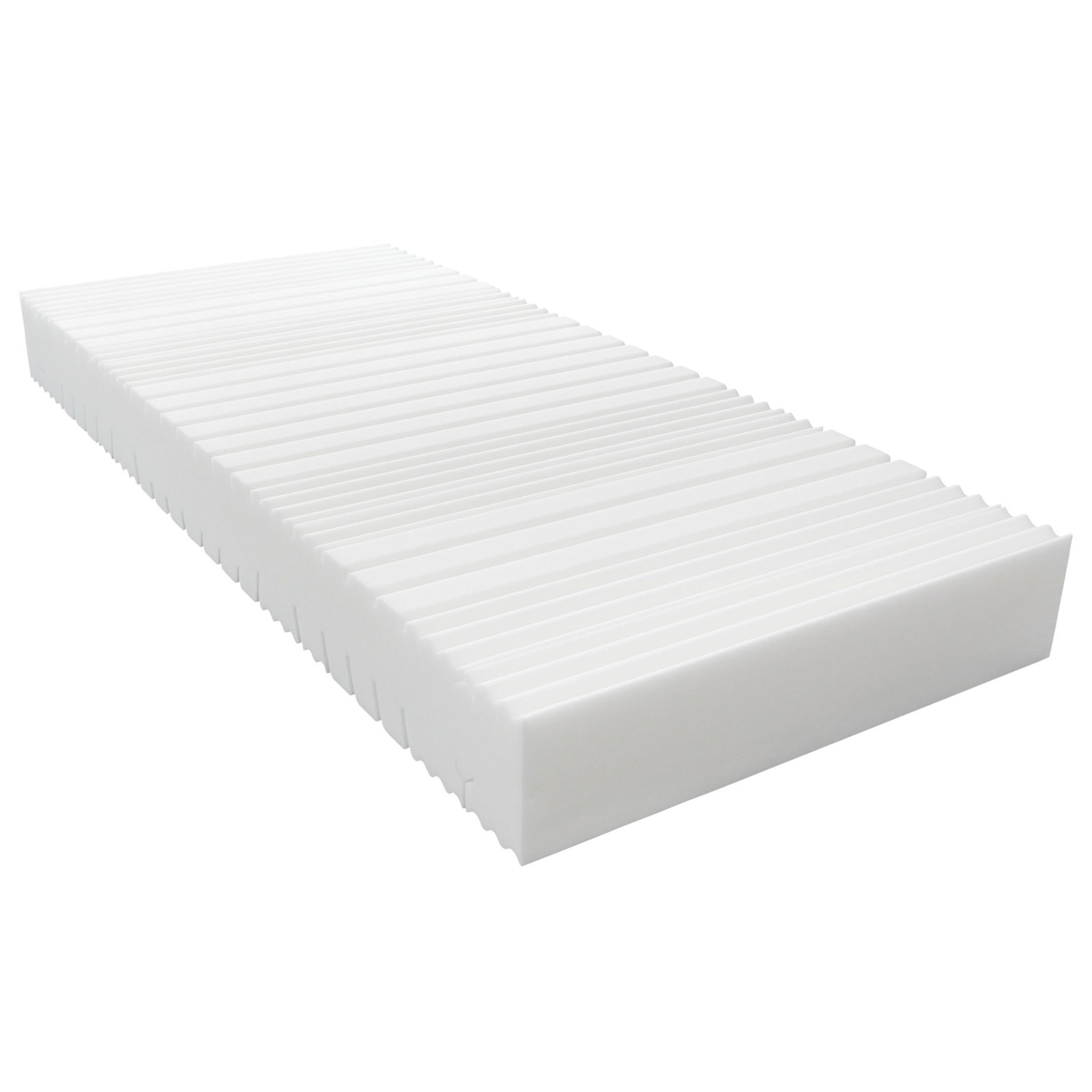 Wende-Kaltschaummatratze H2/H3 in seitlicher Perspektive mit sichtbarer Profilierung