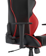 Nahaufnahme eines Gaming Stuhls Gladiator in Schwarz und Rot, seitliche Perspektive