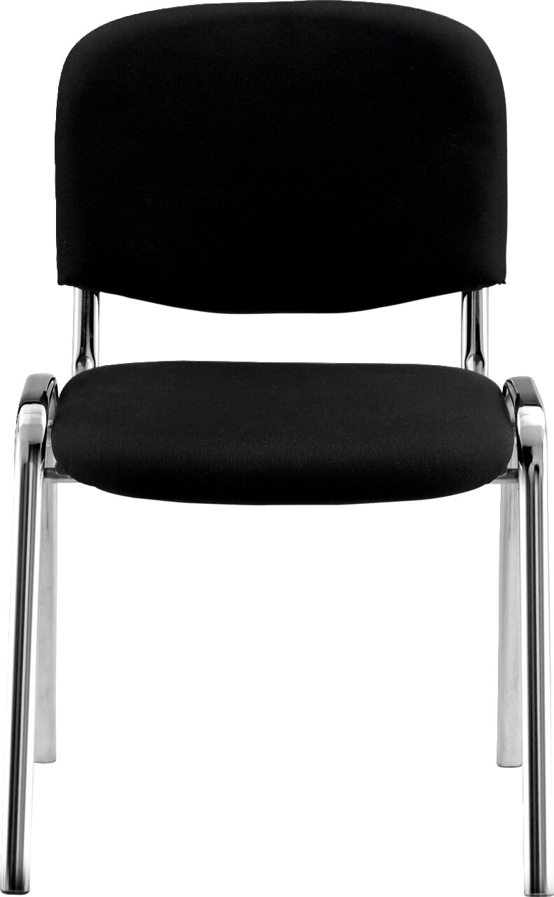 Schwarzer Besucherstuhl mit verchromten Beinen, Vorderansicht