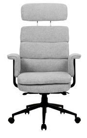 Grauer Chefsessel mit hoher Rückenlehne und Armlehnen, Vorderansicht