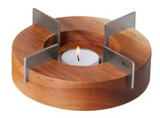 Stövchen und Speisenwärmer aus Holz mit Edelstahlhalterungen, seitliche Perspektive